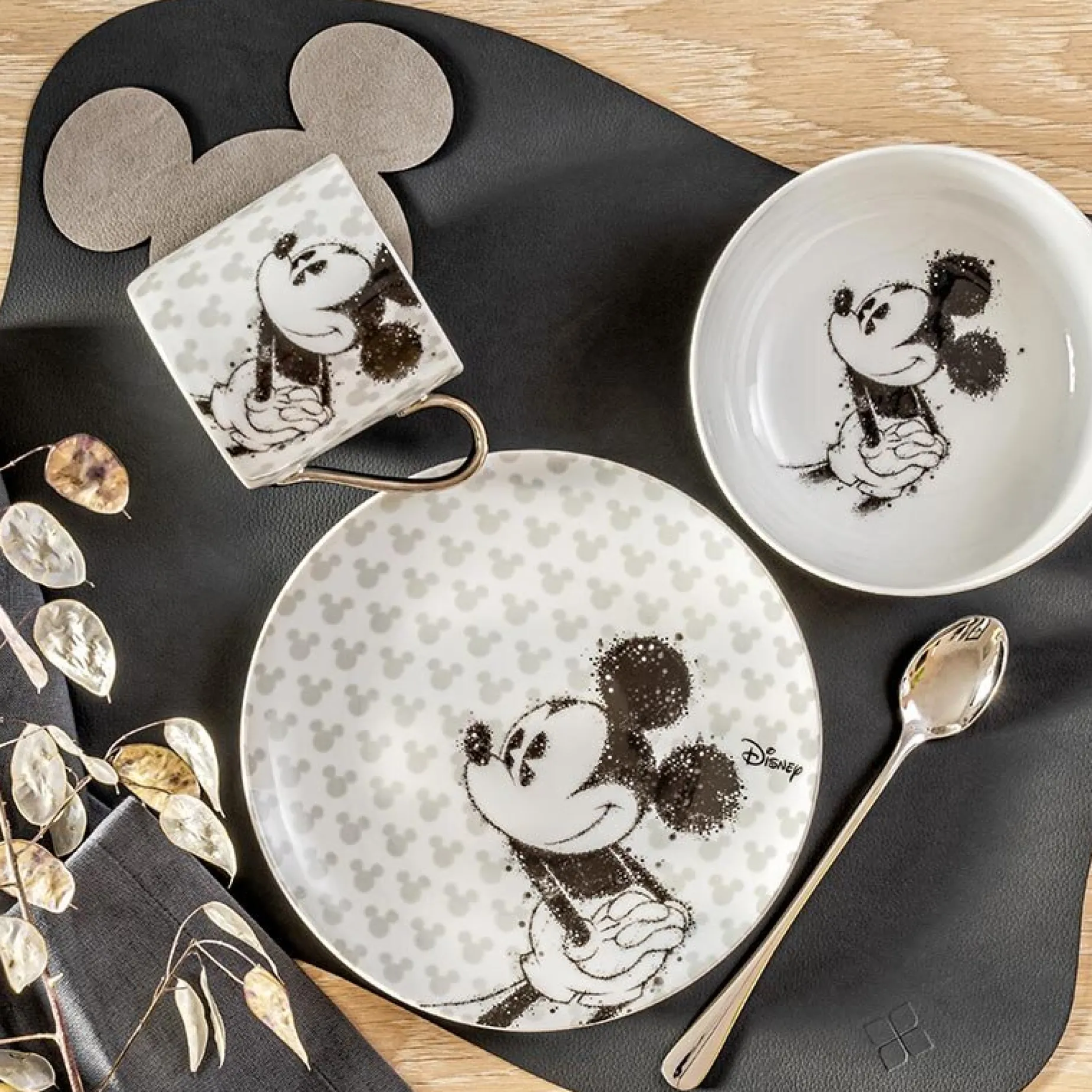 Disney Mickey Mouse glassbrikker lysegrå, 4-pk Fyrklövern