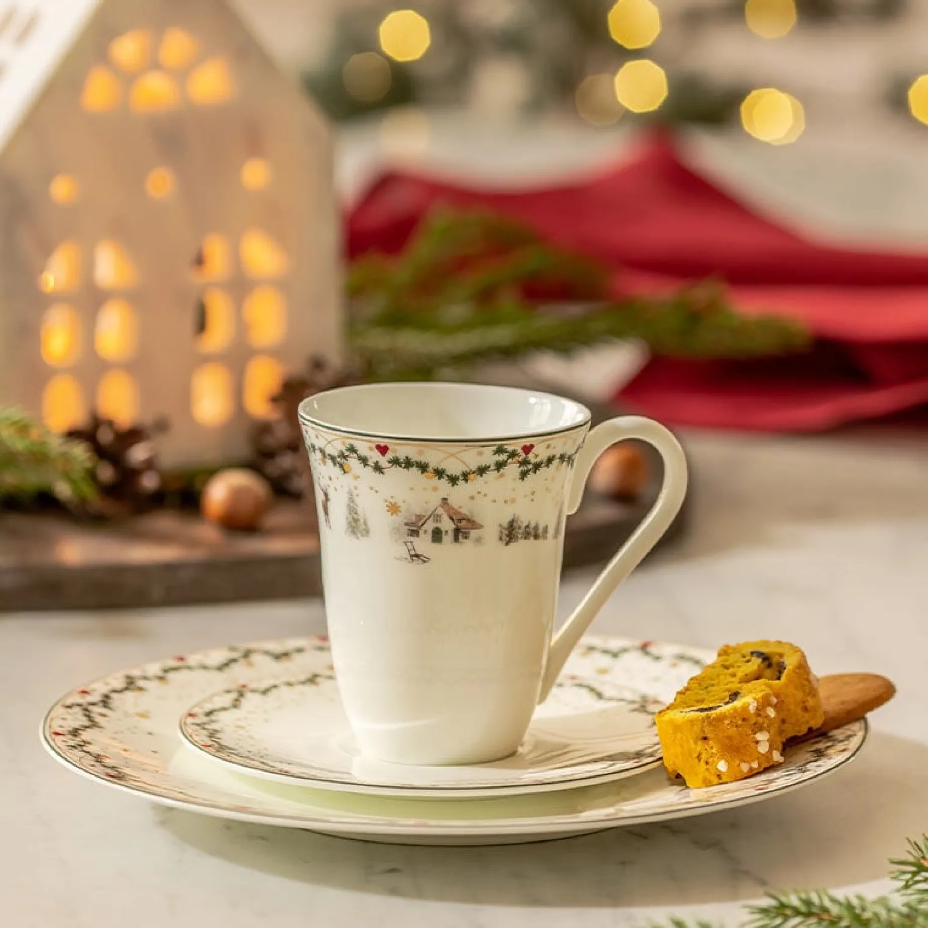Juleminner kaffekopp med underfat 20 cl, Minner Fyrklövern