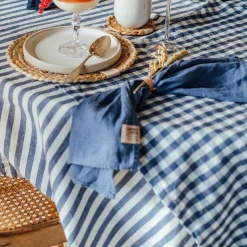 Lovely Linen Lovely serviett 45 x 45 cm 4-pk, Edge Denim Blue Fyrklövern